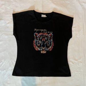 Kaffe Women's Cotton Short Sleeve Top Shirt XL Black